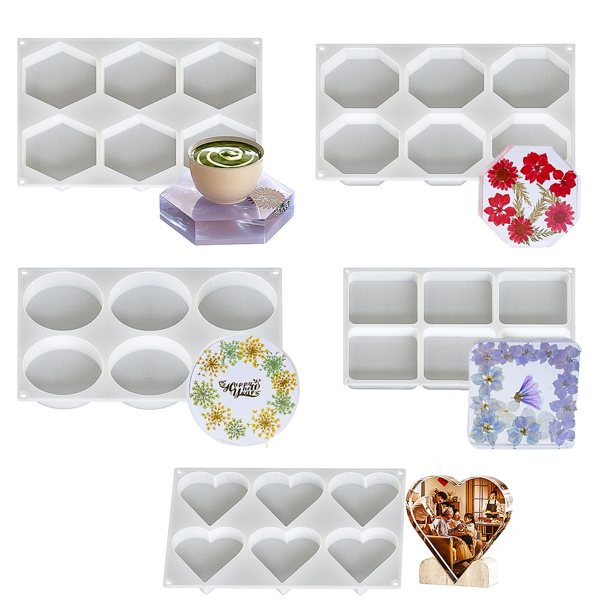 Resin Art Kit With Molds - 6 Holes Coaster Silicone Mold DIY