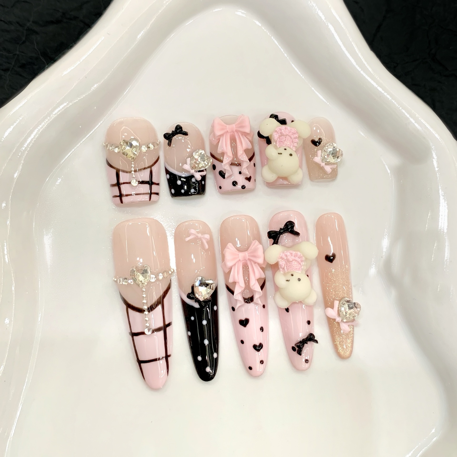 Resin Art Ocean - 10pcs Pure Hand Pressed Stiletto/Coffin Nail