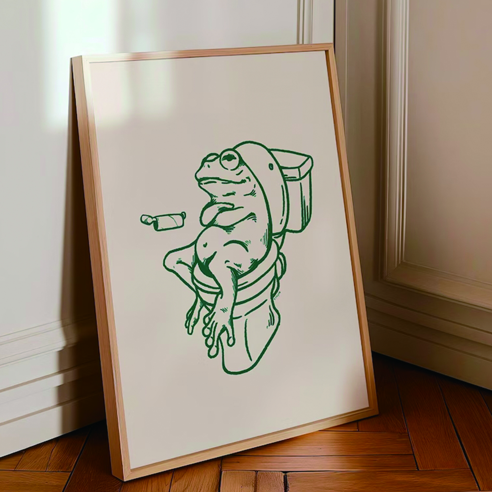 Resin Art On Canvas - Frog On Toilet Green Retro Wall