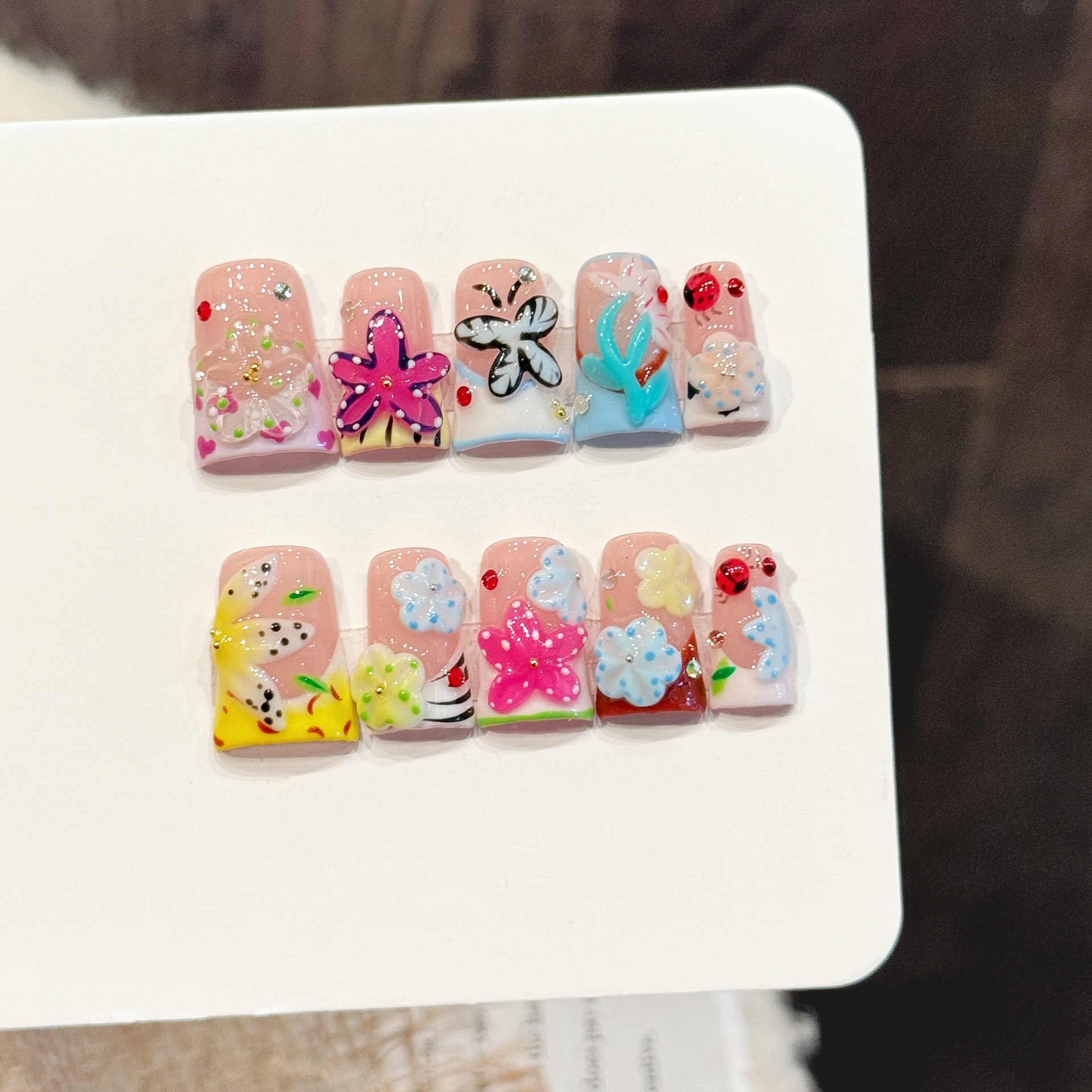 Resin Art Flowers - 10PCS Duck Handmade Press On Nails,Flower