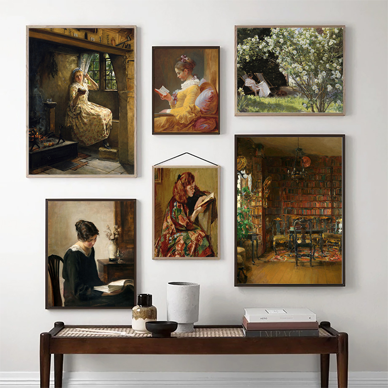Resin Art On Canvas - Girl Reading Vintage Oil Painting On