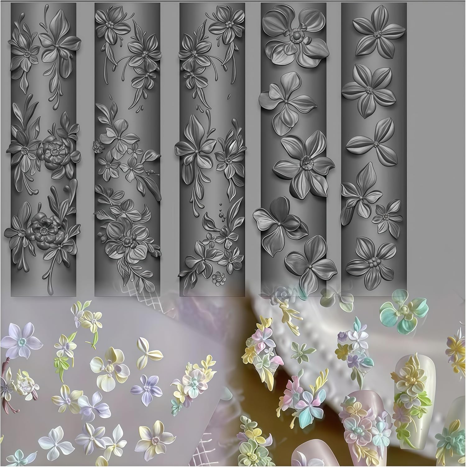 Resin Art Images - 3D Flowers Nail Mold Silicone Nail