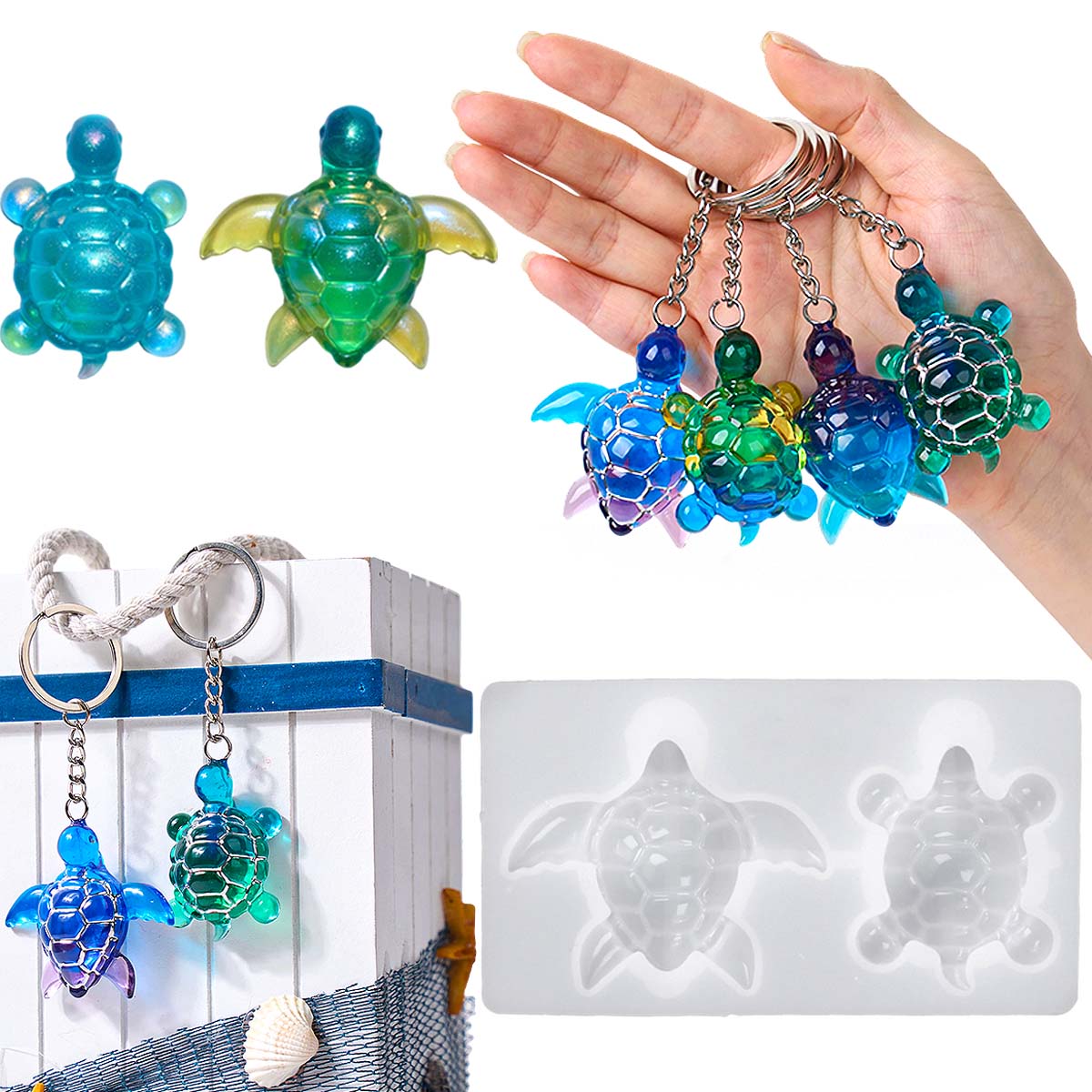Resin Art Kit With Molds - 3D Sea Turtle Keychain Silicone Mold