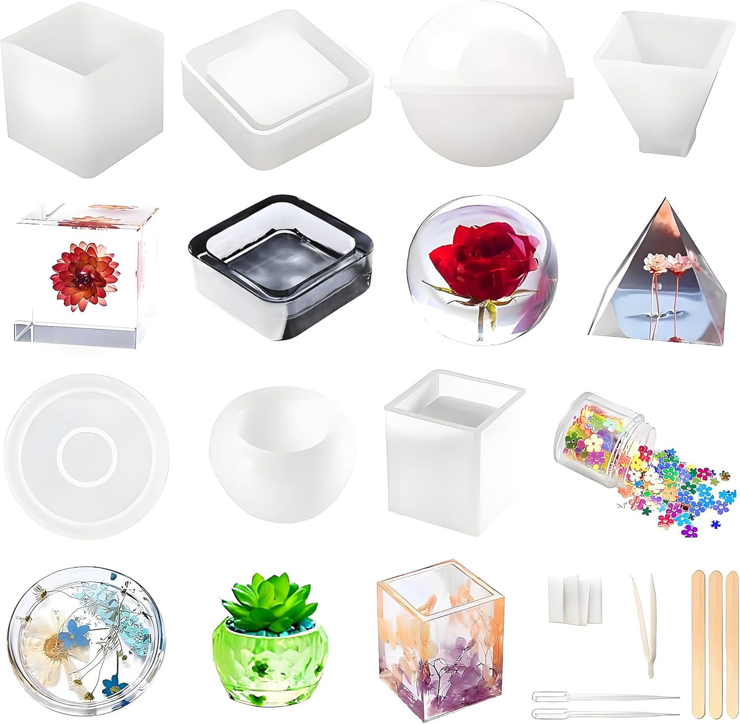 Resin Art Cube - 20Pcs Resin Molds Silicone Kit: Sphere,