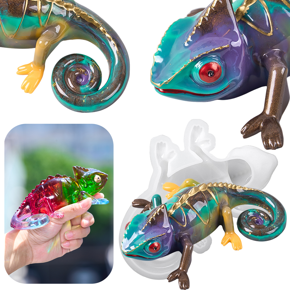 17cm 3D Chameleon Lizard Silic - Resin Art Mold incelemesi ve fiyatı
