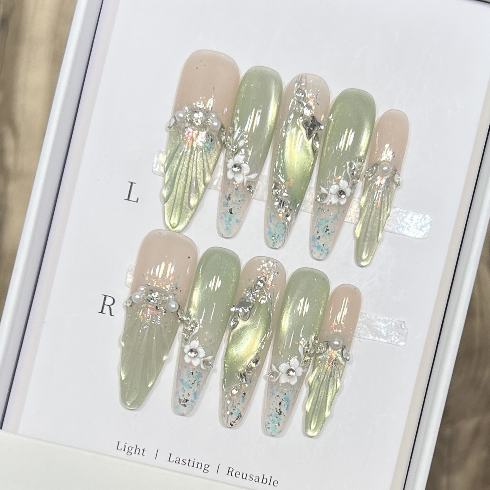 10pcs Long Almond Fake Nails T - Resin Art Flowers incelemesi ve fiyatı