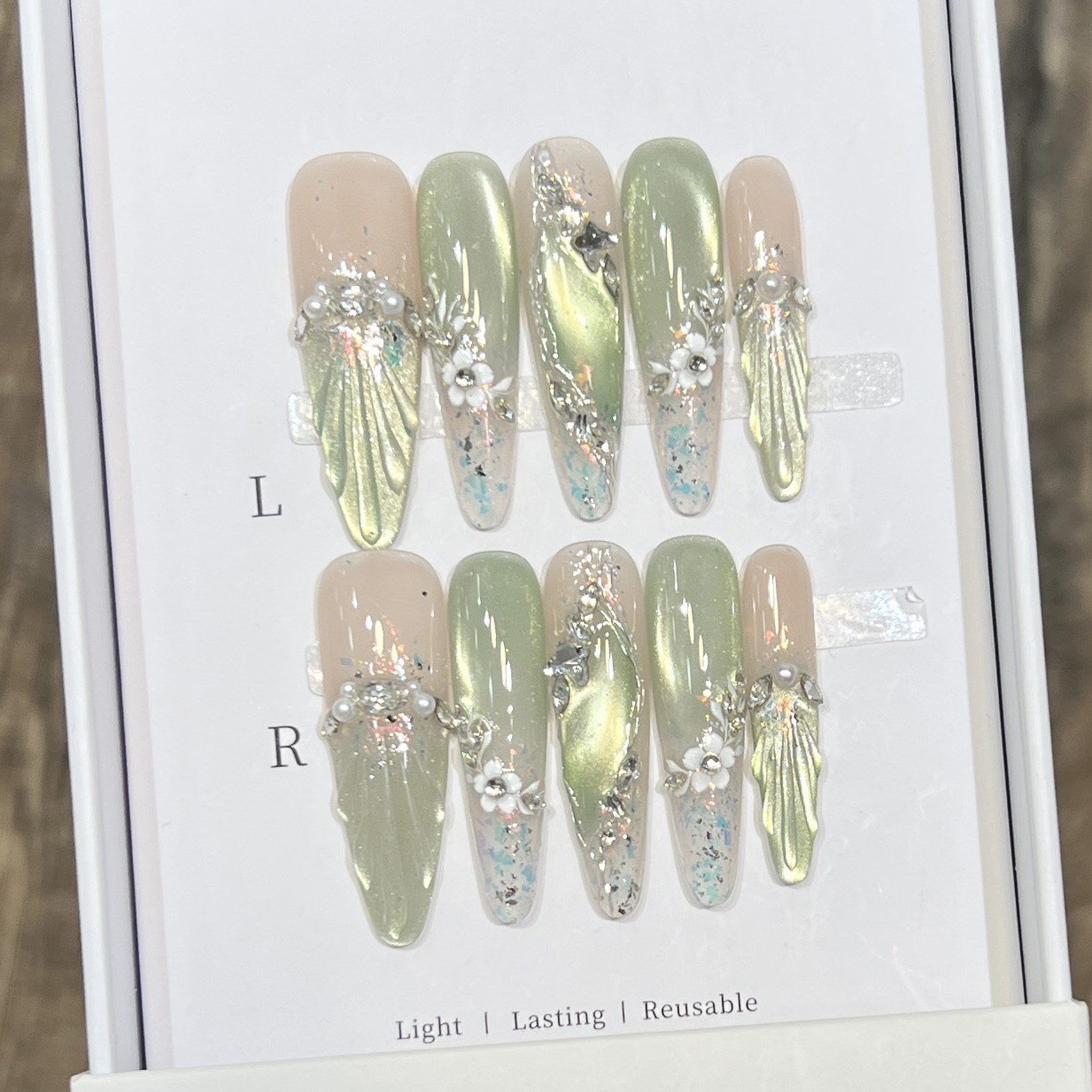 10pcs Long Almond Fake Nails T - Resin Art Flowers incelemesi ve fiyatı