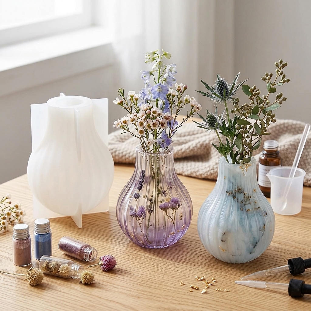 Silicone Vase Mold with Stripe - Resin Art Kit With Molds incelemesi ve fiyatı