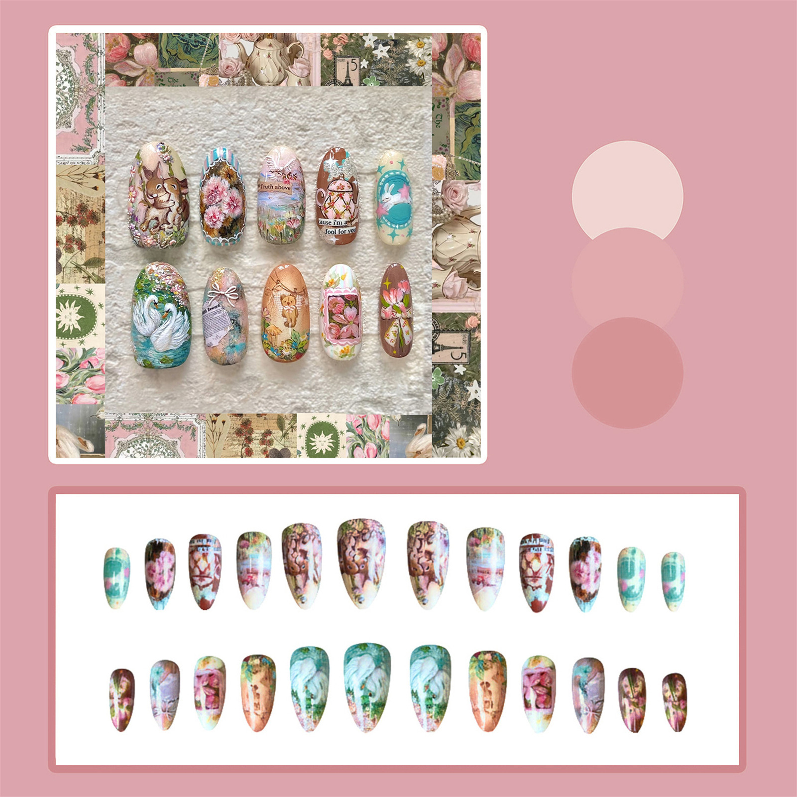24pcs Vintage Garden Fake Nail - Resin Art Flowers incelemesi ve fiyatı