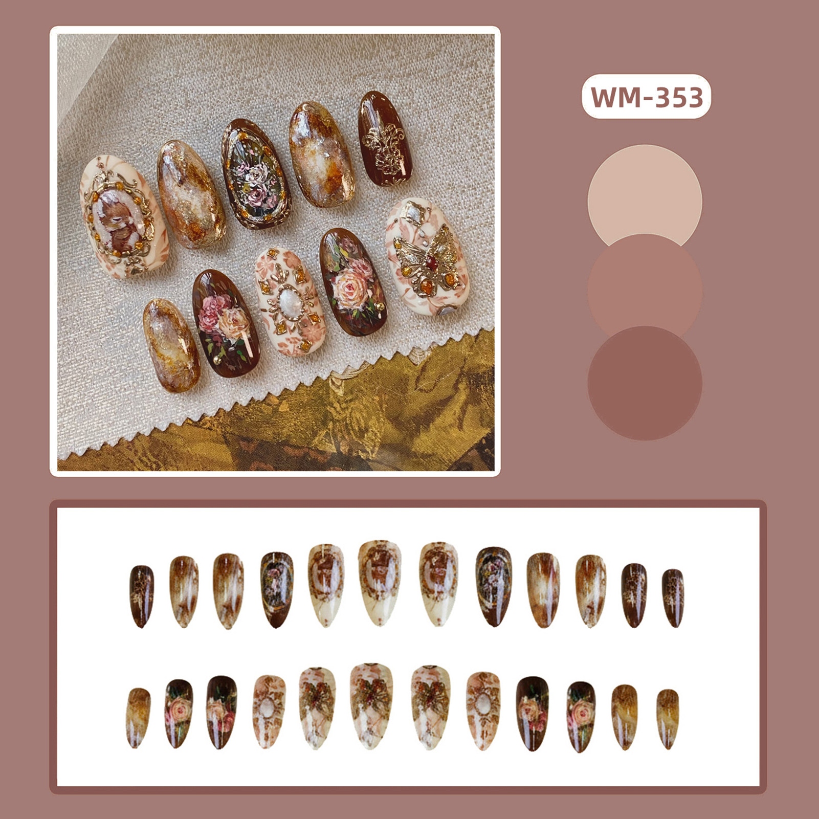 24pcs Vintage Garden Fake Nail - Resin Art Flowers incelemesi ve fiyatı