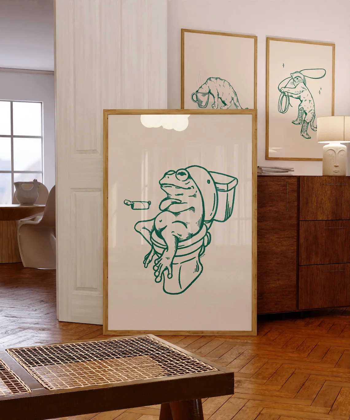 Frog On Toilet Green Retro Wal - Resin Art On Canvas incelemesi ve fiyatı