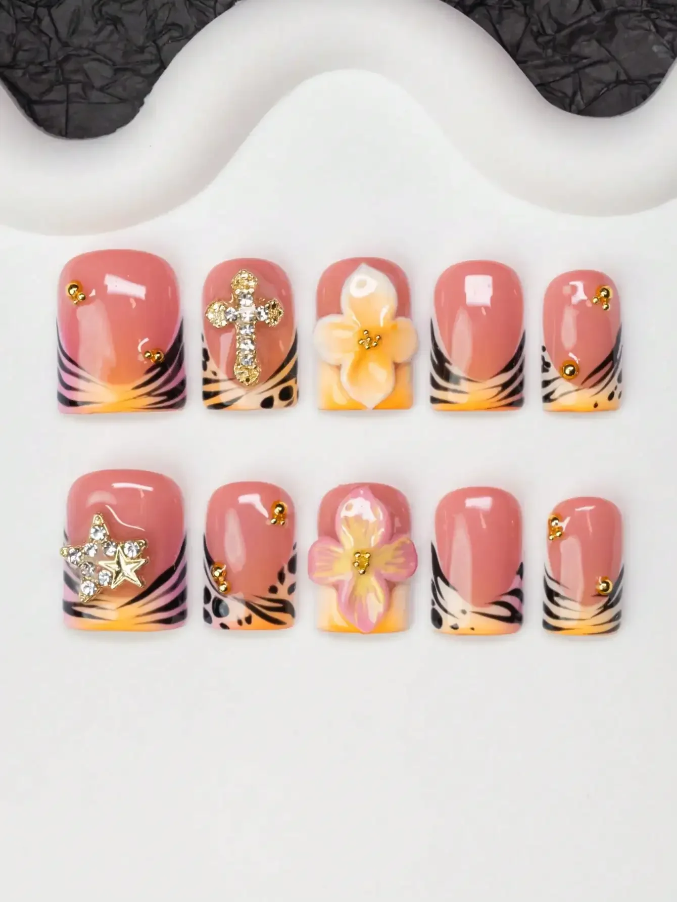 10pcs/Set Handmade Square Nail - Resin Art Flowers incelemesi ve fiyatı