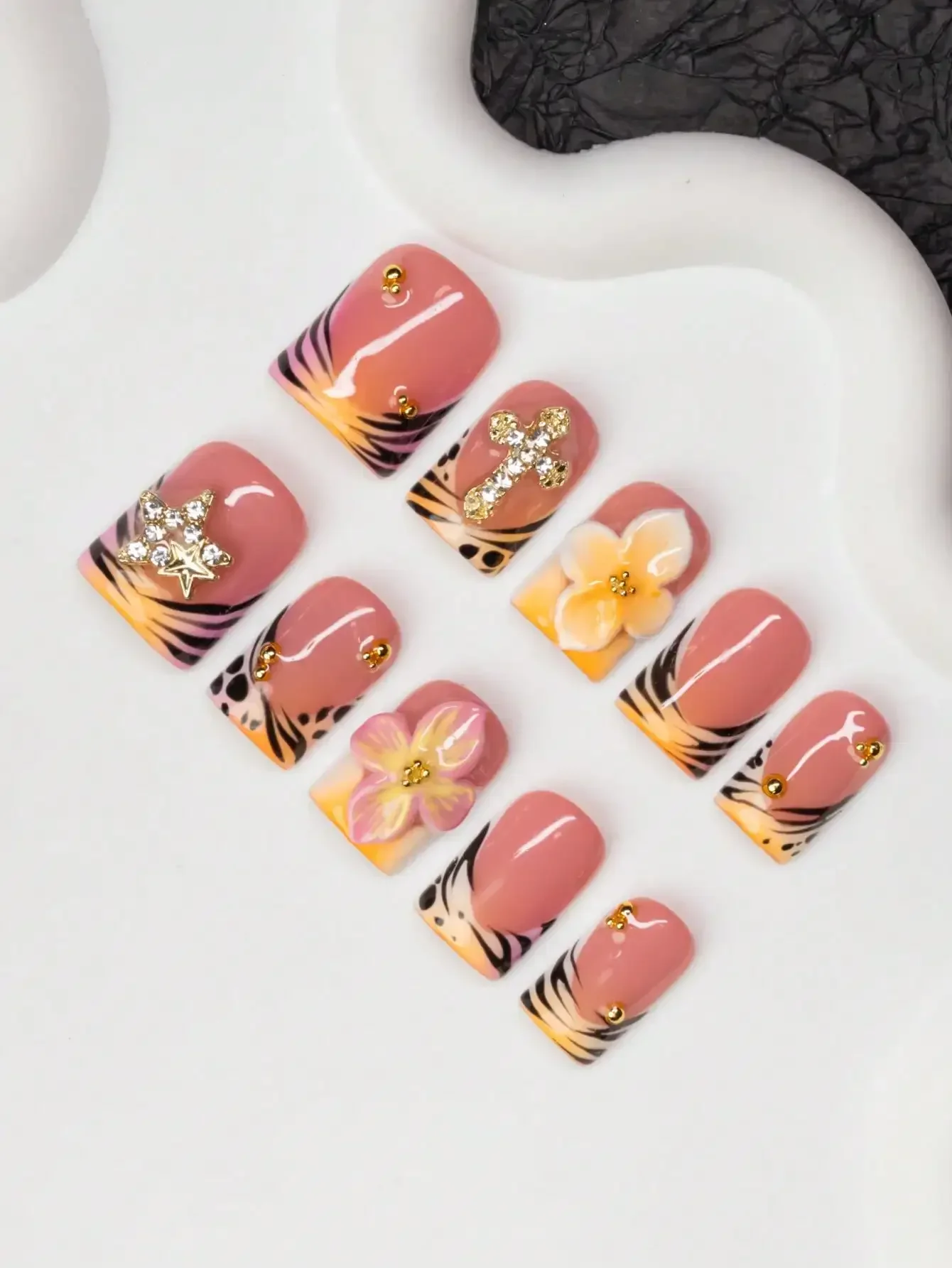 10pcs/Set Handmade Square Nail - Resin Art Flowers incelemesi ve fiyatı