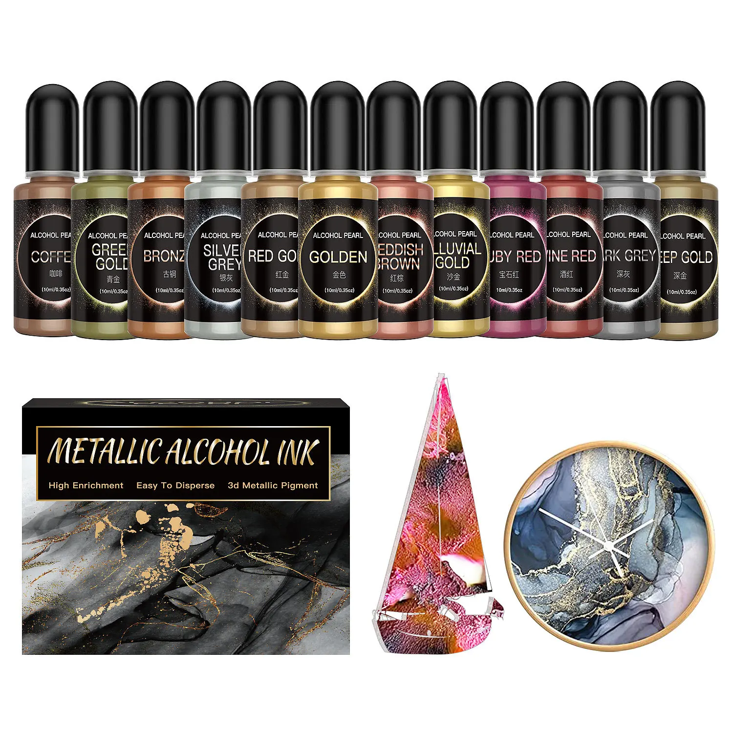 12PCS Metal Resin Pigment 10ml - Resin Pigment Alcohol Ink incelemesi ve fiyatı