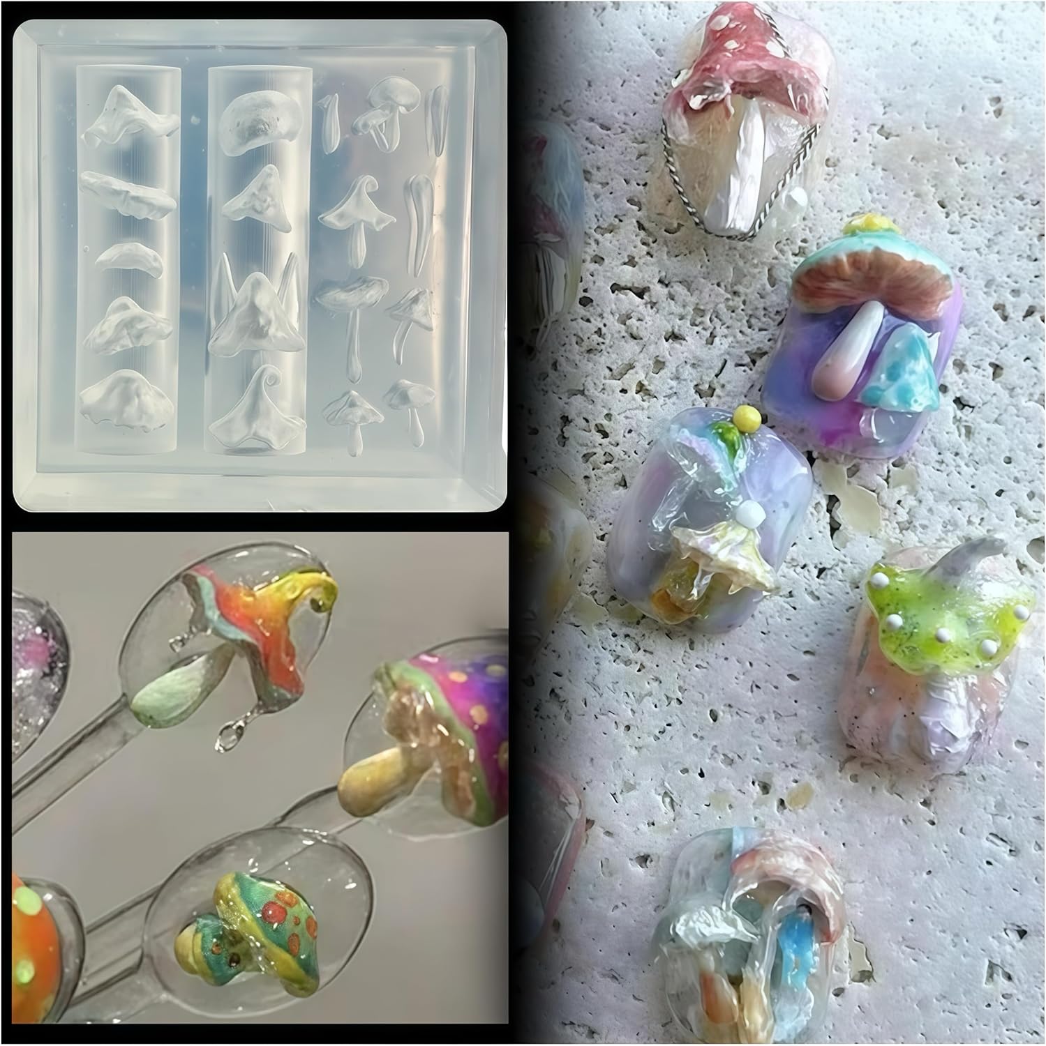 3D Mushroom Nail Mold Silicone - Resin Art Images incelemesi ve fiyatı