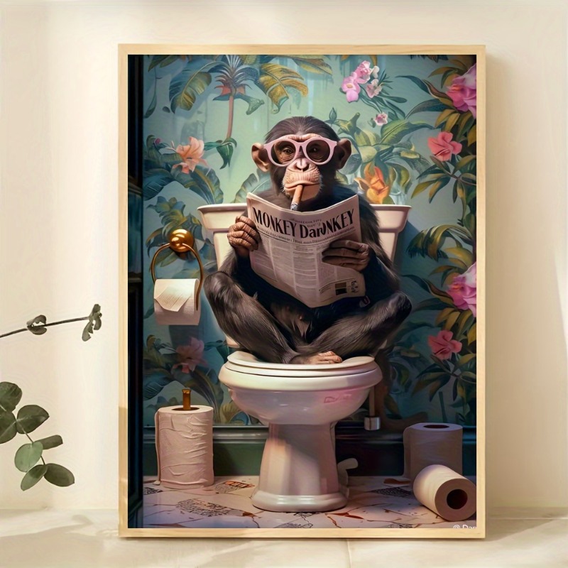 Humorous Monkey on Toilet Read - Resin Art On Canvas incelemesi ve fiyatı