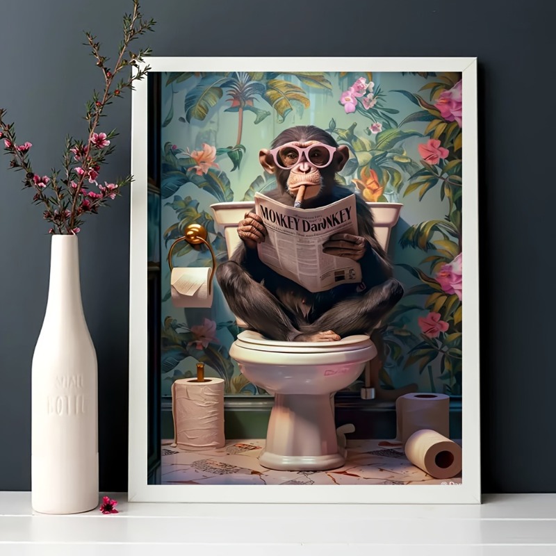 Humorous Monkey on Toilet Read - Resin Art On Canvas incelemesi ve fiyatı