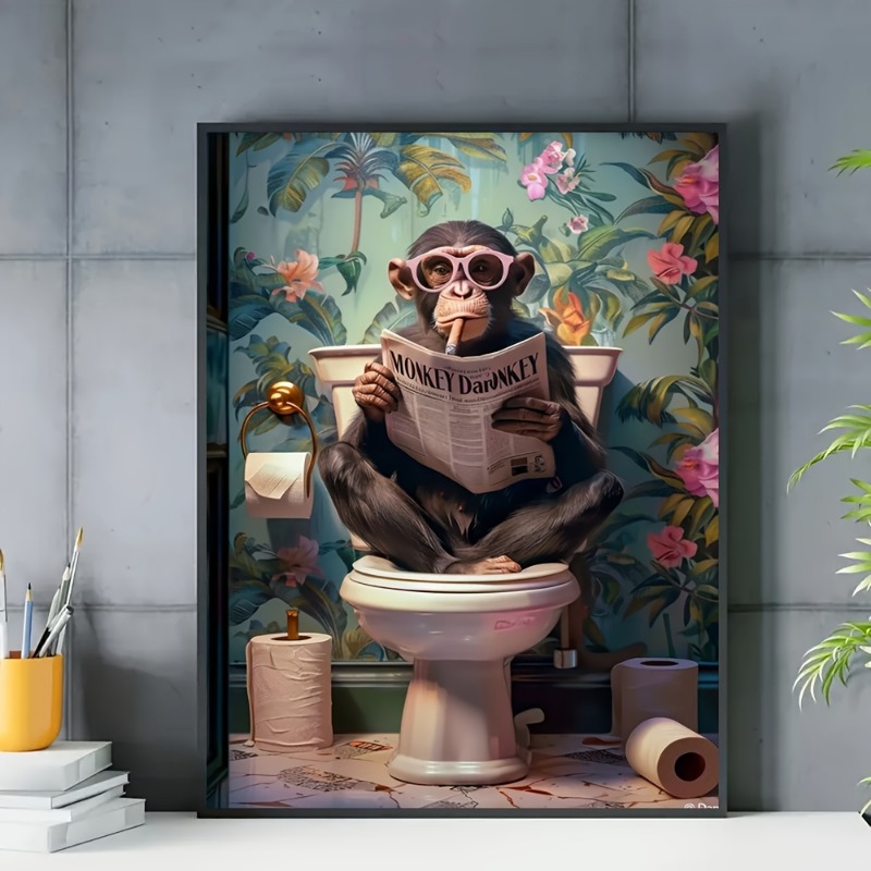 Humorous Monkey on Toilet Read - Resin Art On Canvas incelemesi ve fiyatı