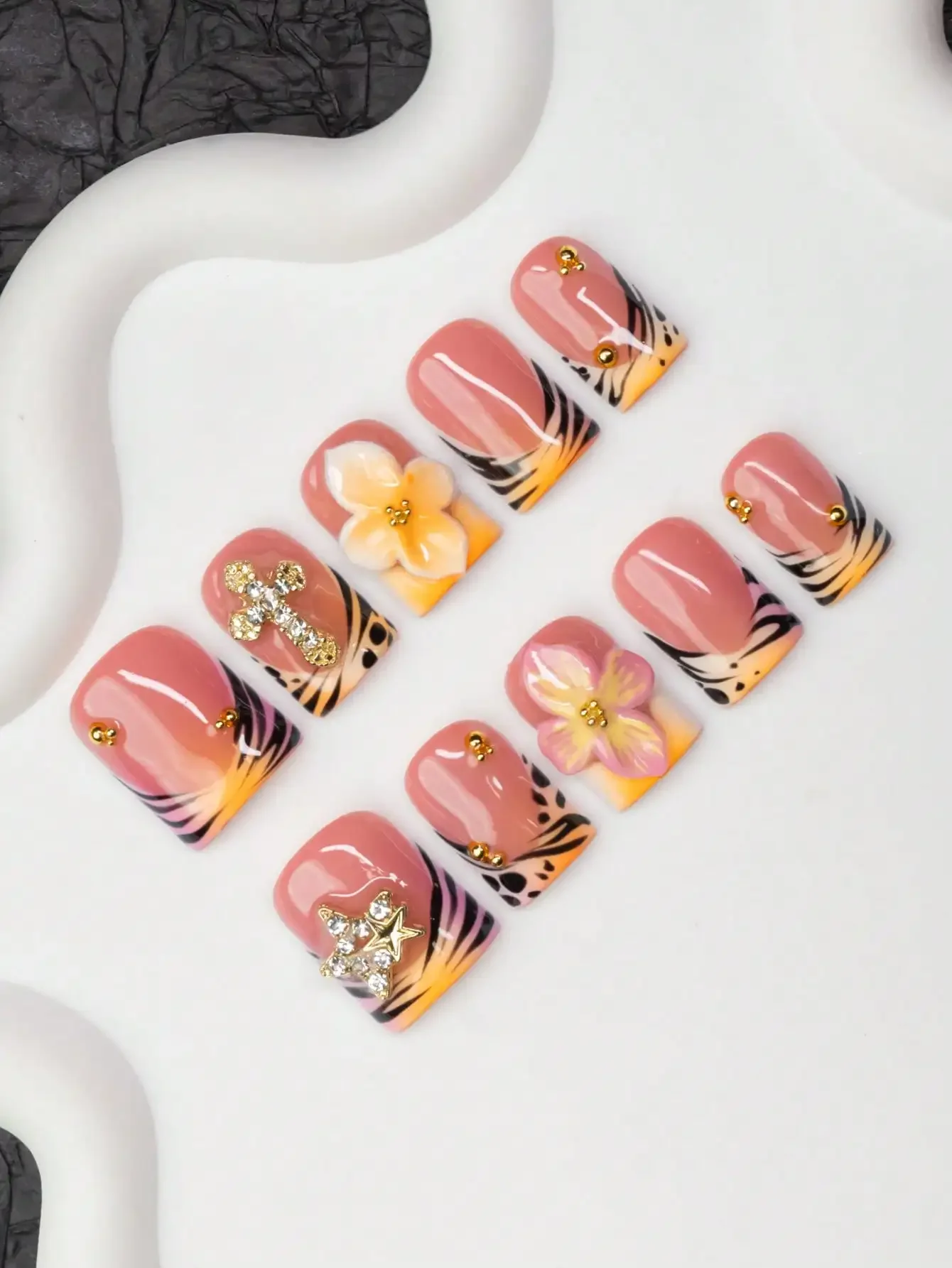 10pcs/Set Handmade Square Nail - Resin Art Flowers incelemesi ve fiyatı
